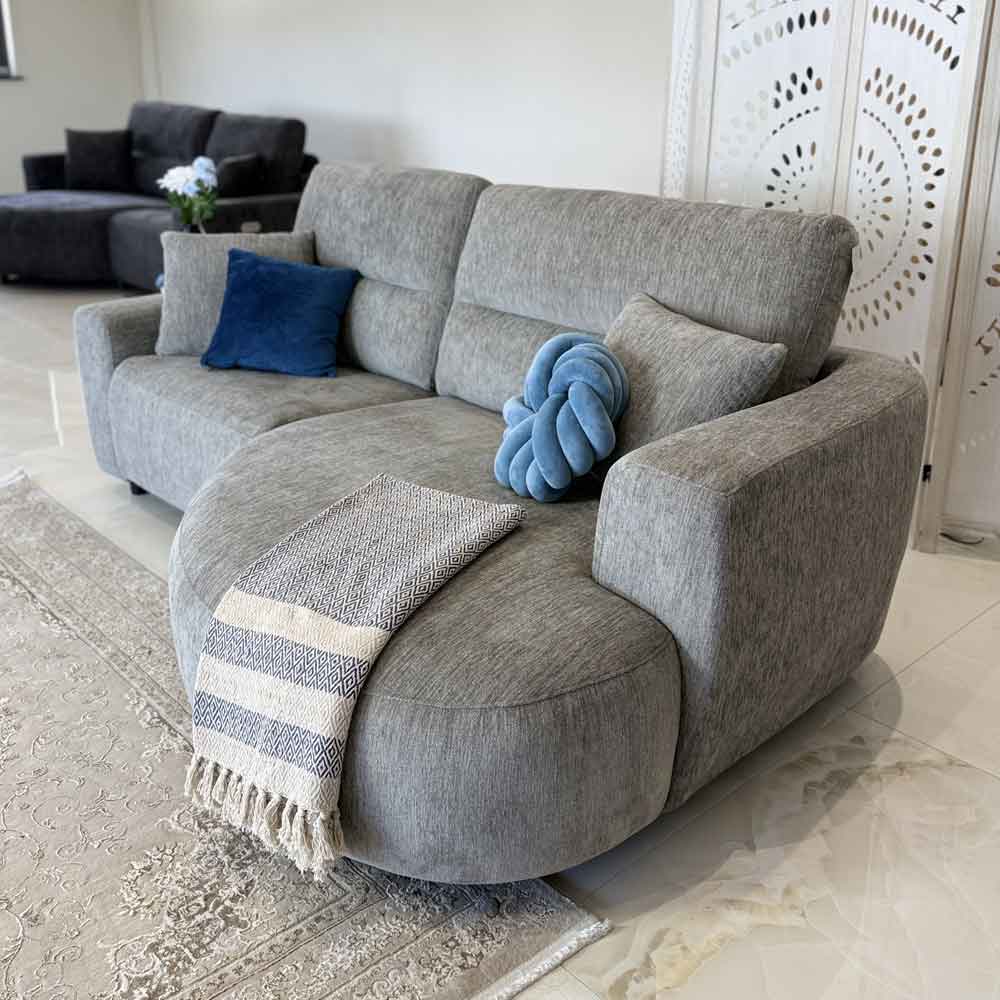 Denvia Fabric Electric Recliner Right Hand Corner Sofa in Grey