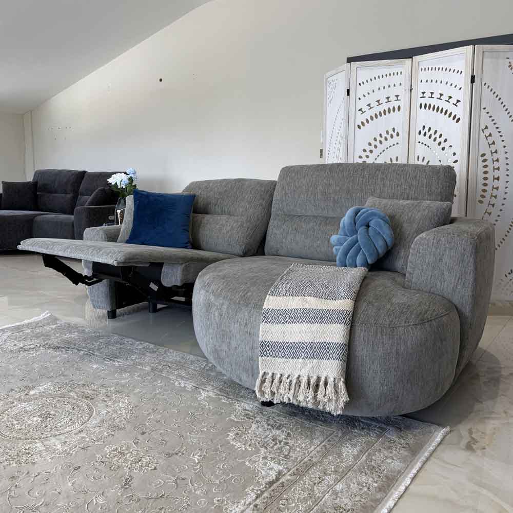 Denvia Fabric Electric Recliner Right Hand Corner Sofa in Grey