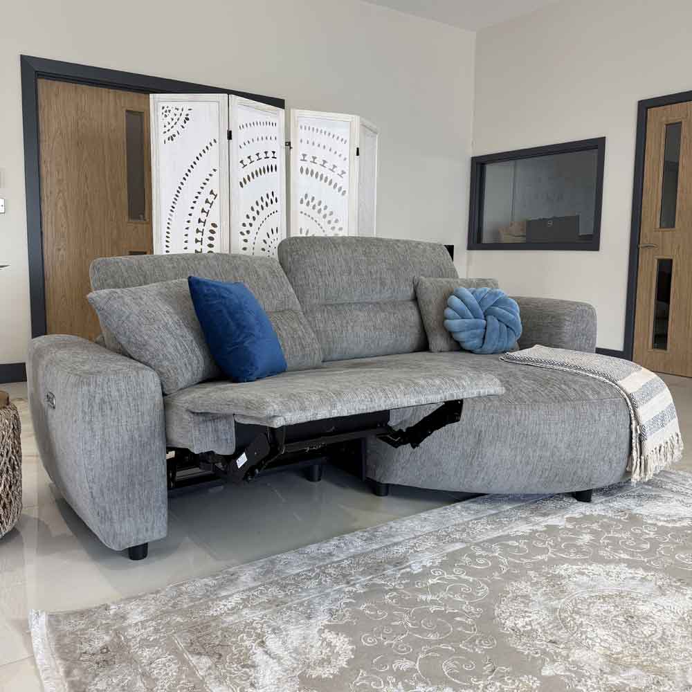 Denvia Fabric Electric Recliner Right Hand Corner Sofa in Grey