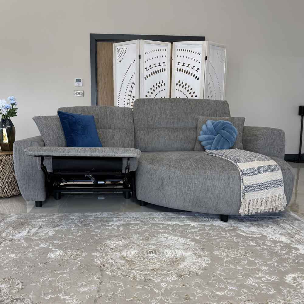 Denvia Fabric Electric Recliner Right Hand Corner Sofa in Grey