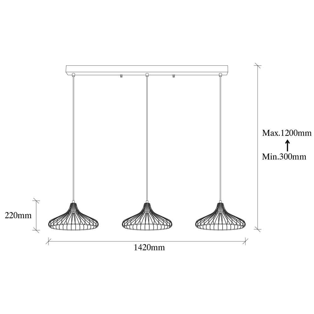 Depay 3 Light Metal Ceiling Pendant Light in Black