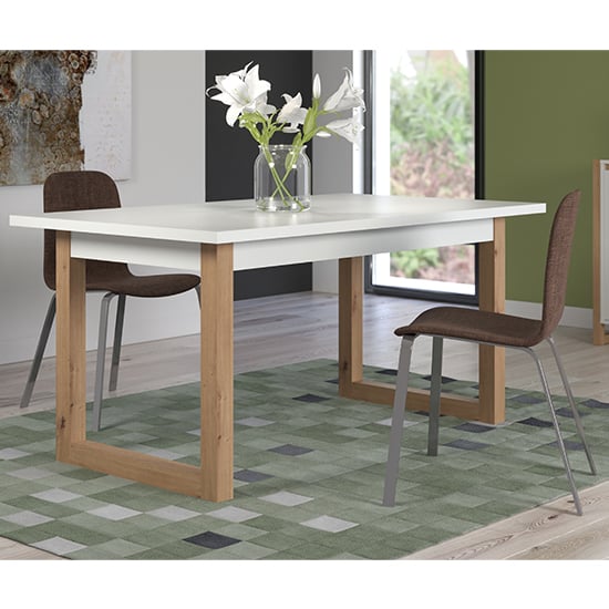 Depok Extending Wooden Dining Table In White And Oak_5