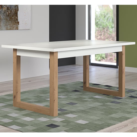 Read more about Depok extending wooden dining table in white and oak