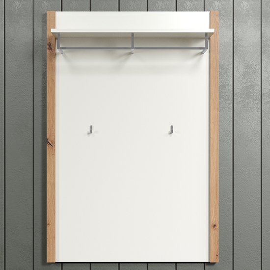 Depok Hallway Coat Rack Panel In White And Oak_4