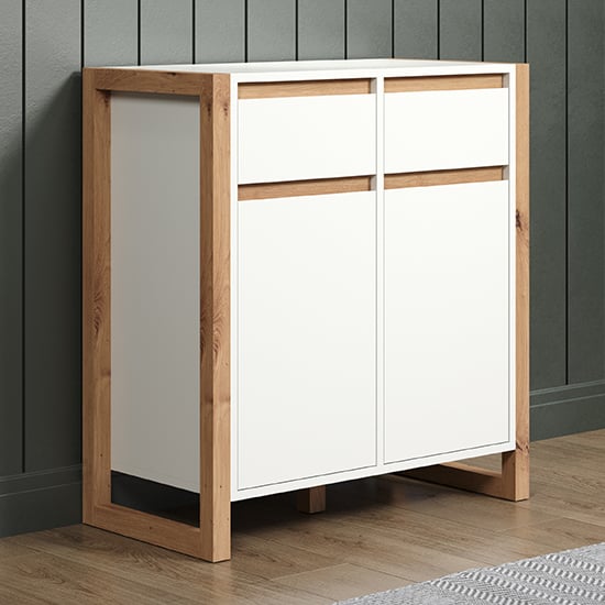 Depok Hallway Storage Cabinet With 2 Doors In White And Oak_3