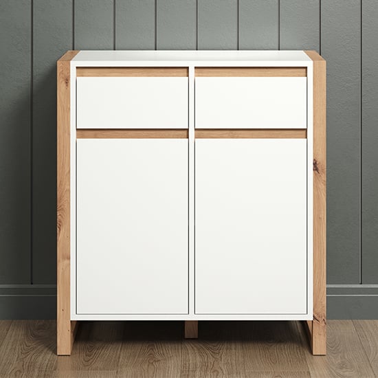 Depok Hallway Storage Cabinet With 2 Doors In White And Oak_4