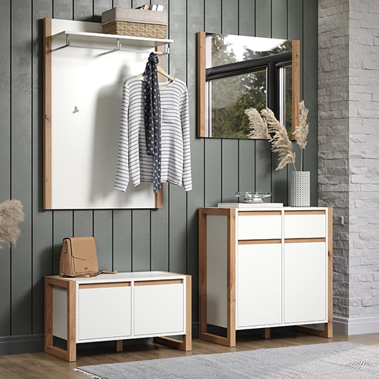 Depok Hallway Storage Cabinet With 2 Doors In White And Oak_5