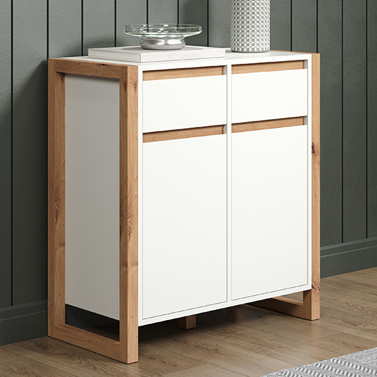 Read more about Depok hallway storage cabinet with 2 doors in white and oak