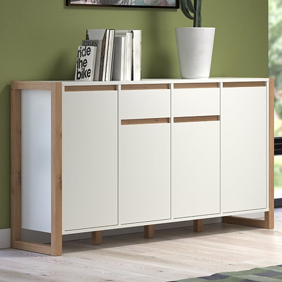 Product photograph of Depok Wooden Sideboard With 4 Doors 2 Drawers In White And Oak from Furniture in Fashion