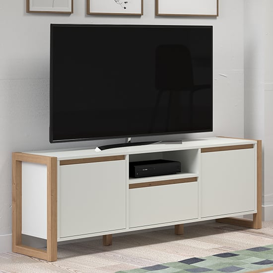 Read more about Depok wooden tv stand with 3 doors in white and oak