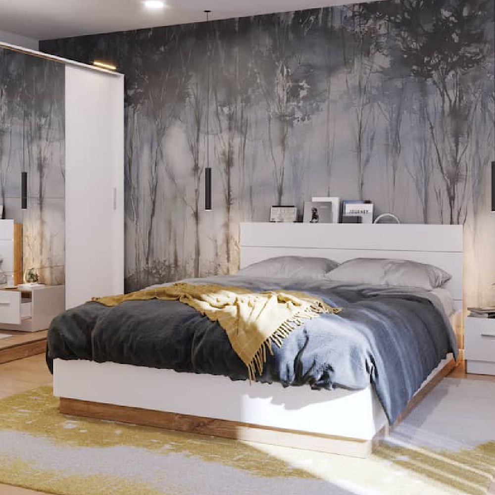 Read more about Deptford ottoman wooden double bed in matt white with led
