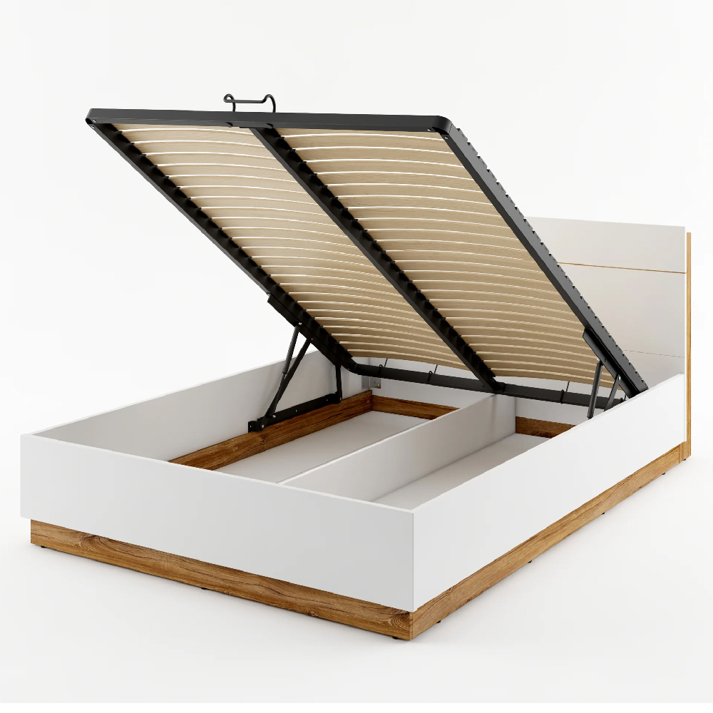Deptford Ottoman Wooden King Size Bed In Matt White With LED