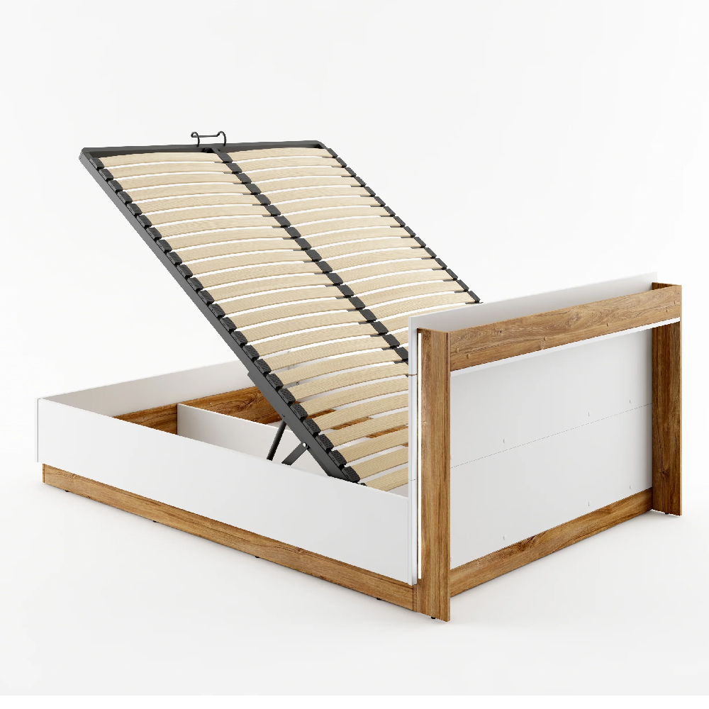 Deptford Ottoman Wooden King Size Bed In Matt White With LED