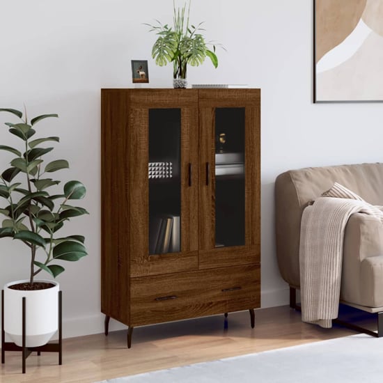 Product photograph of Derby Display Cabinet With 2 Doors 1 Drawer In Brown Oak from Furniture in Fashion