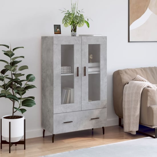 Product photograph of Derby Display Cabinet With 2 Doors 1 Drawer In Concrete Effect from Furniture in Fashion
