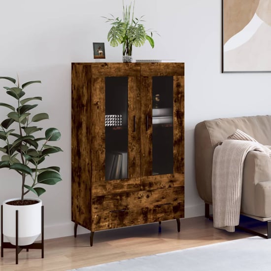 Product photograph of Derby Display Cabinet With 2 Doors 1 Drawer In Smoked Oak from Furniture in Fashion
