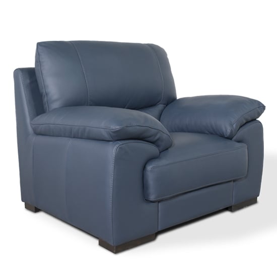 Derby Leather Fixed Armchair In Navy