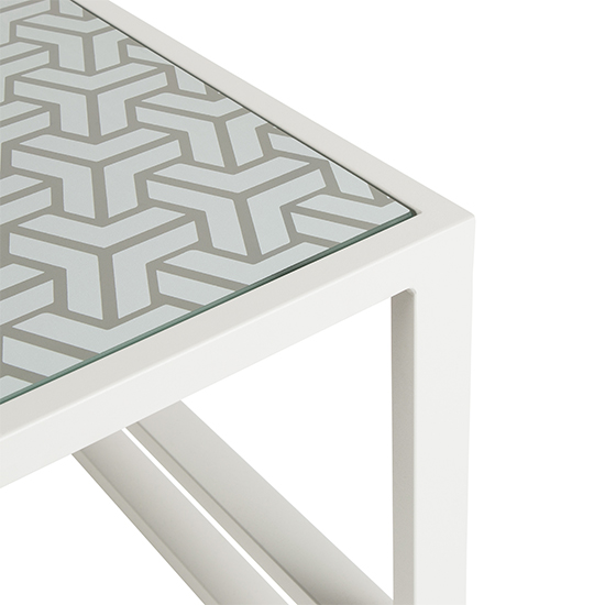 Derby Outdoor Patterned Glass Top Side Table In White_3