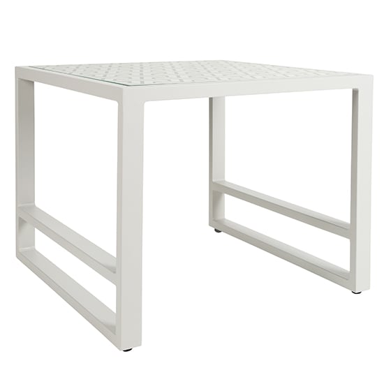 Derby Outdoor Patterned Glass Top Side Table In White_1