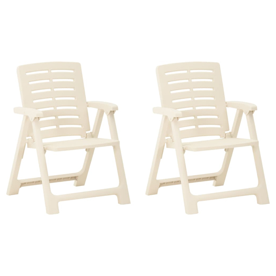 Read more about Derik elegant design white plastic garden chairs in pair