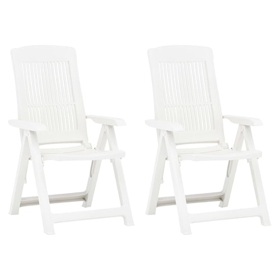 Read more about Derik outdoor white plastic reclining chairs in pair