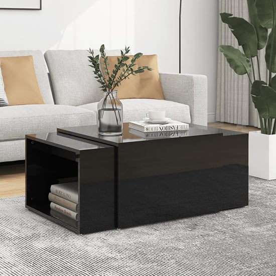 Derion High Gloss Set Of 3 High Gloss Coffee Tables In Black