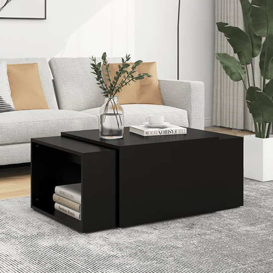 Derion Wooden Set Of 3 Wooden Coffee Tables In Black Furniture in Fashion