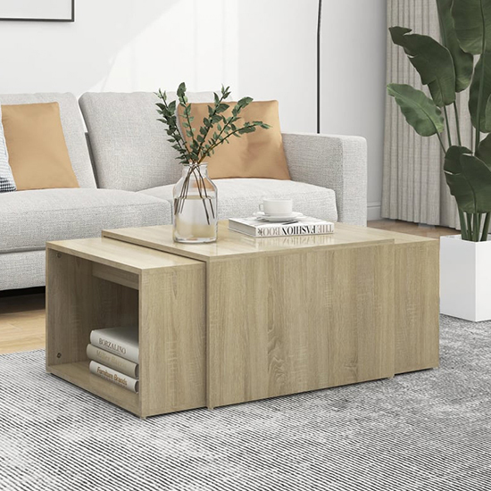 Product photograph of Derion Wooden Set Of 3 Wooden Coffee Tables In Sonoma Oak from Furniture in Fashion