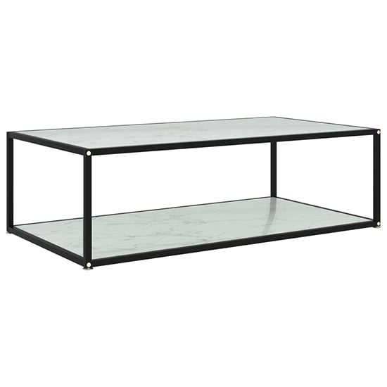 Dermot Large Glass Coffee Table In White Marble Effect