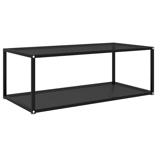 Product photograph of Dermot Medium Black Glass Coffee Table With Black Metal Frame from Furniture in Fashion