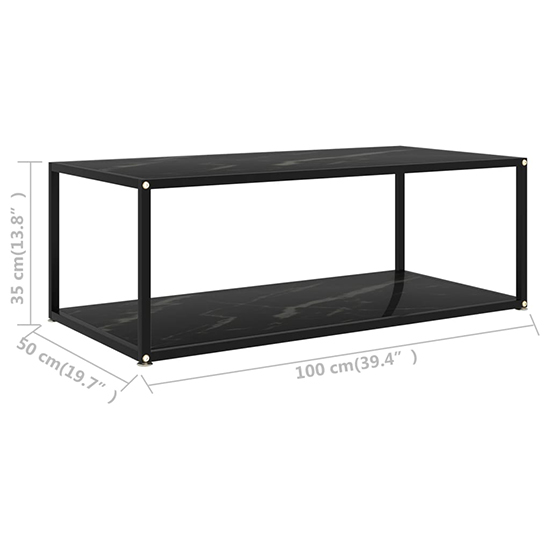 Dermot Medium Glass Coffee Table In Black Marble Effect