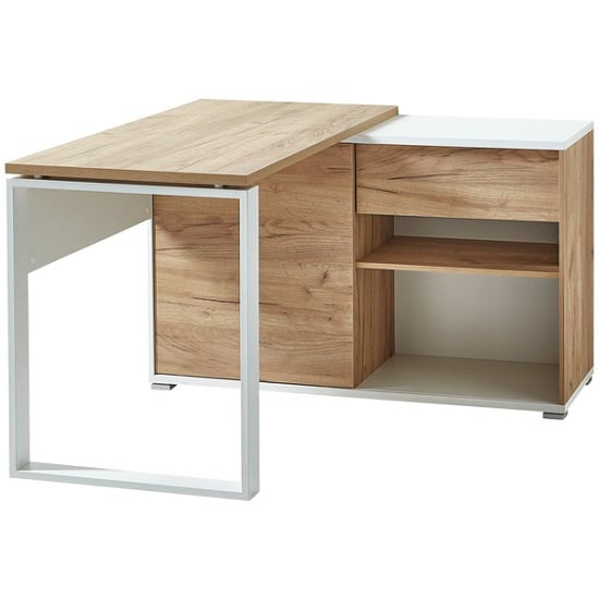 Product photograph of Derrick Wooden Computer Desk In White And Navarra Oak from Furniture in Fashion