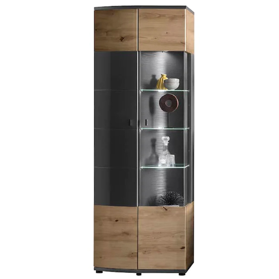 Read more about Derry display cabinet 2 doors 9 shelves in artisan oak with led