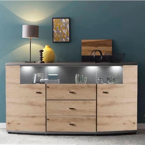Derry Sideboard With 2 Doors 3 Drawers In Artisan Oak And LED