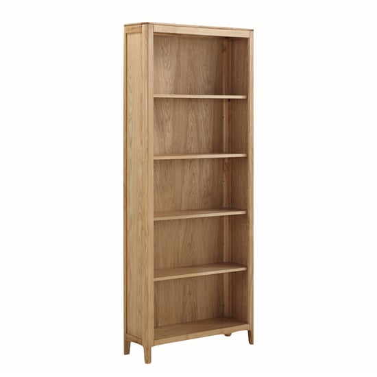 Product photograph of Derry Wooden Bookcase Tall With 4 Shelves In Oak from Furniture in Fashion