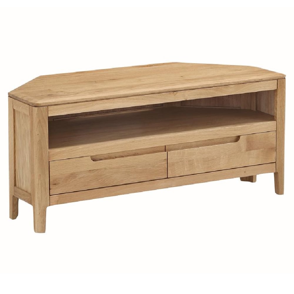 Derry Wooden Corner TV Stand With 2 Drawers In Oak