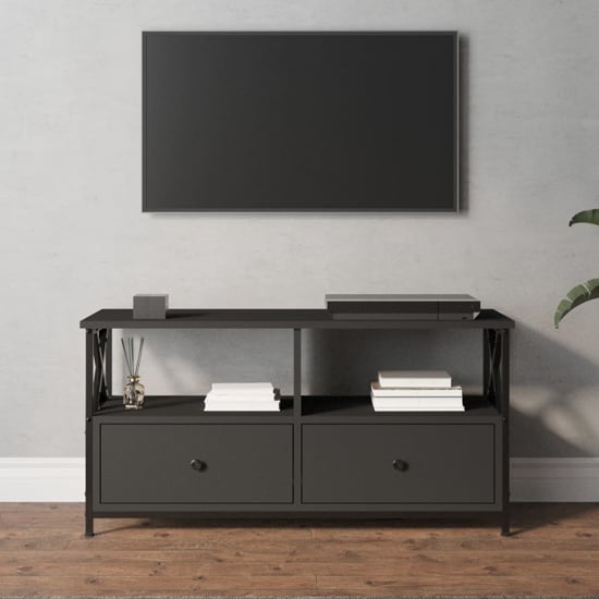 Derval Wooden TV Stand With 2 Drawers In Black