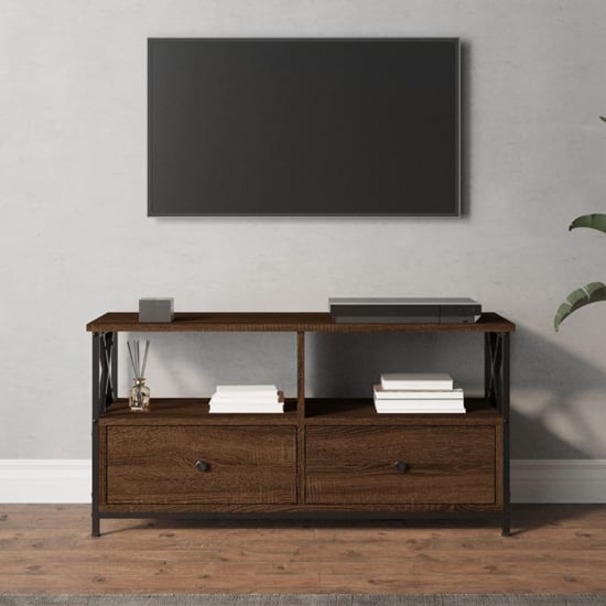 Derval Wooden TV Stand With 2 Drawers In Brown Oak