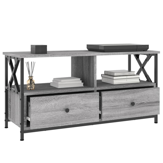 Derval Wooden TV Stand With 2 Drawers In Grey Sonoma Oak