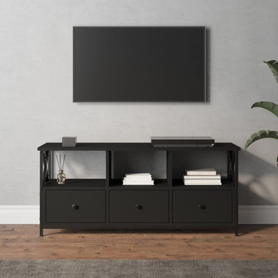 Read more about Derval wooden tv stand with 3 drawers in black