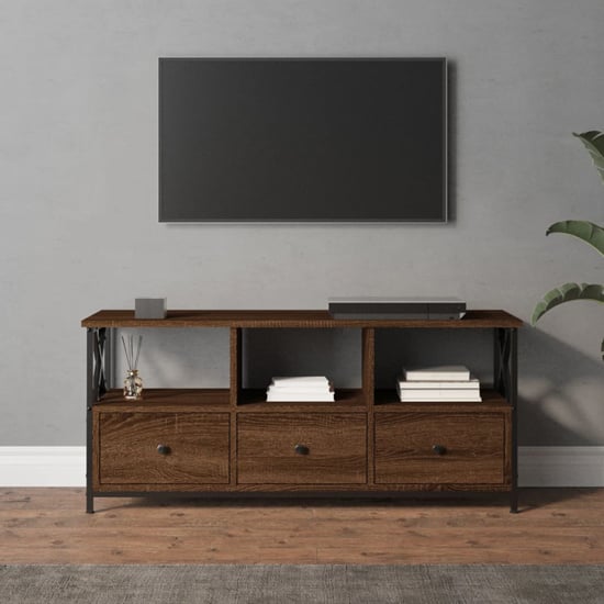 Read more about Derval wooden tv stand with 3 drawers in brown oak