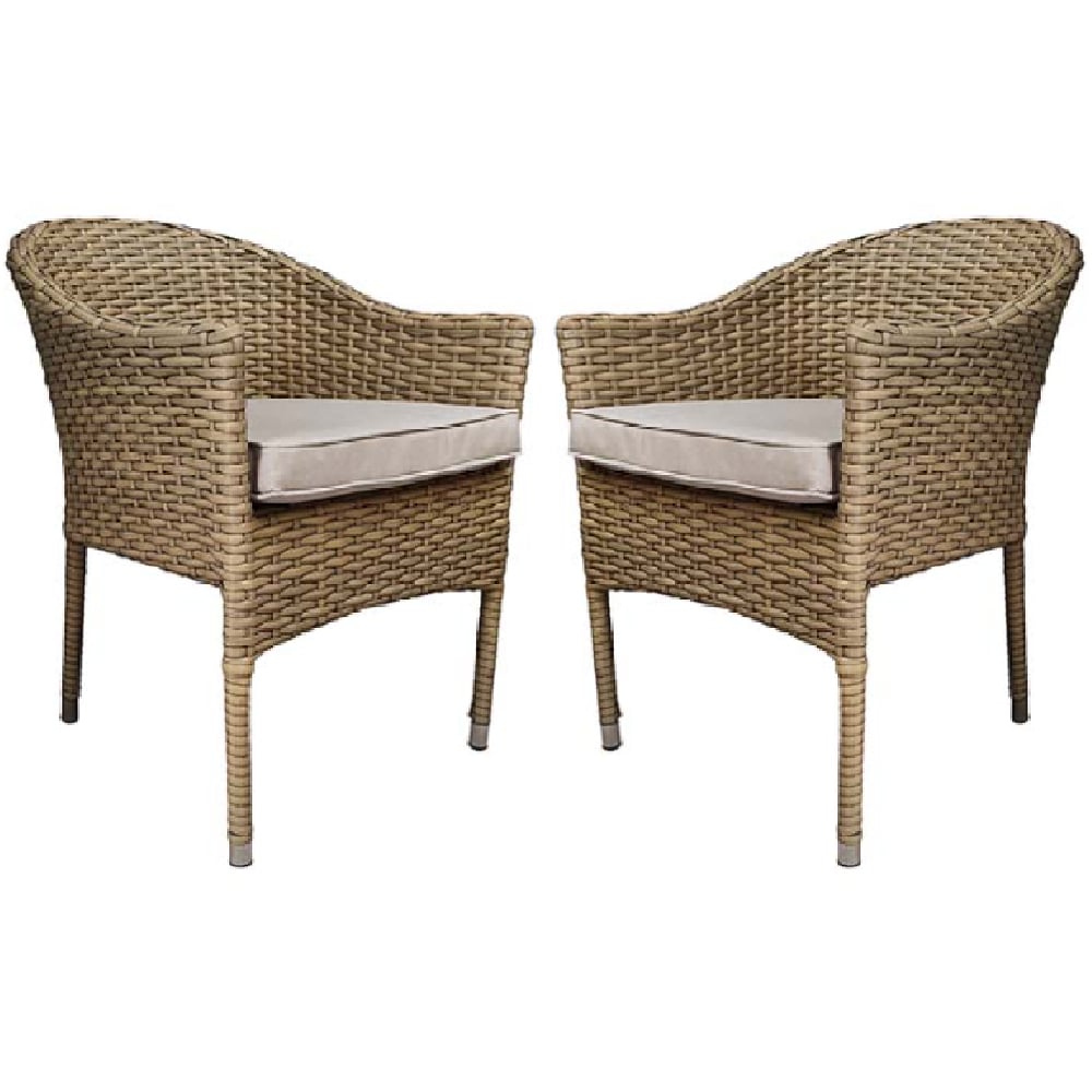 Derya Brown Rattan Stacking Dining Chairs With Cushion In Pair