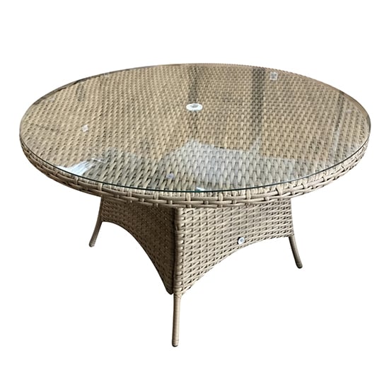 Derya Glass Top 135cm Wicker Dining Table In Natural