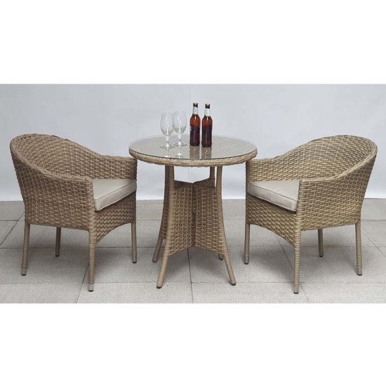 Photo of Derya glass top 70cm bistro table with 2 stacking chairs