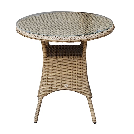 Product photograph of Derya Glass Top 70cm Wicker Bistro Dining Table In Natural from Furniture in Fashion