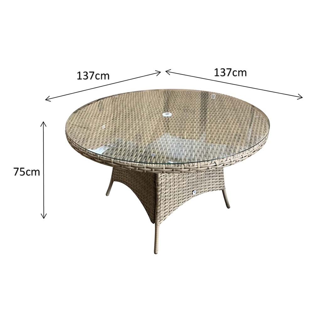 Derya Medium Glass Top Garden Round Dining Table In Natural
