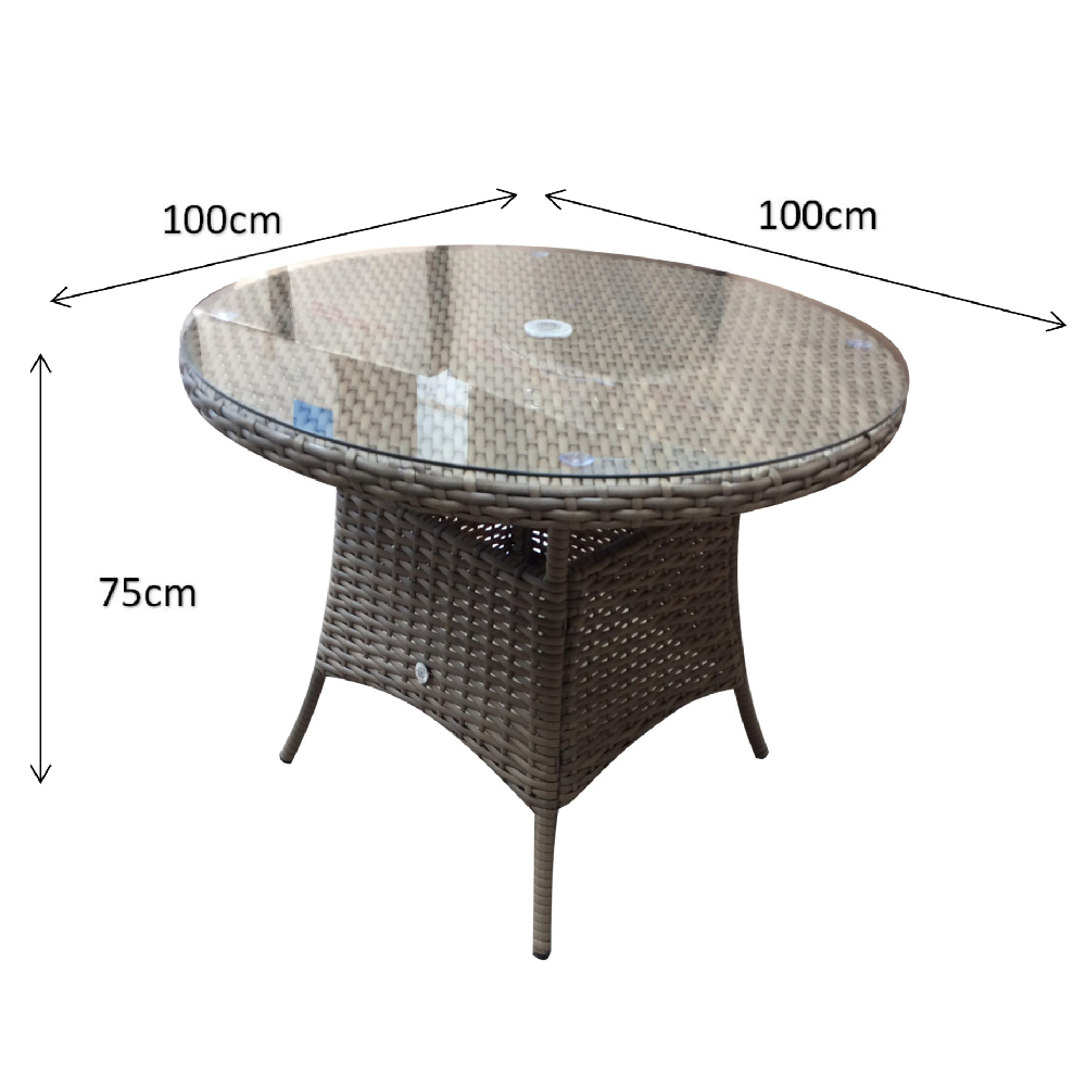 Derya Small Glass Top Garden Round Dining Table In Natural