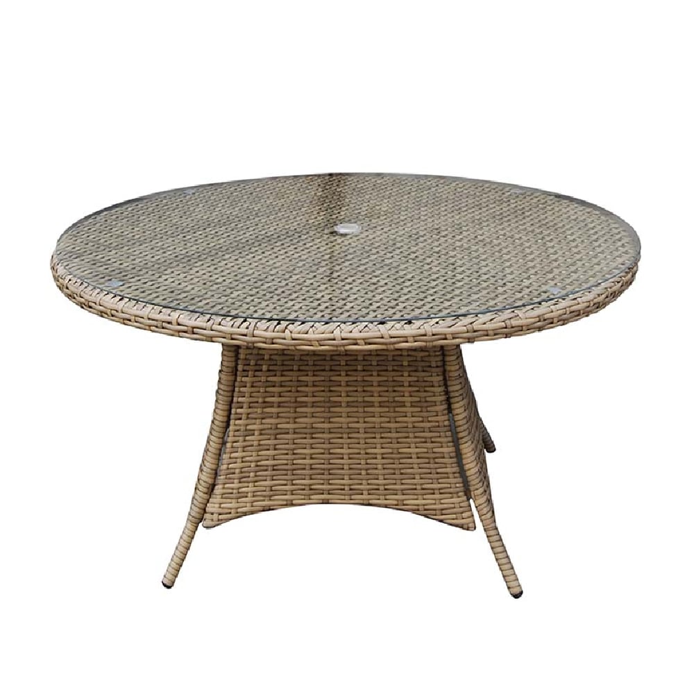 Derya Small Glass Top Garden Round Dining Table In Natural