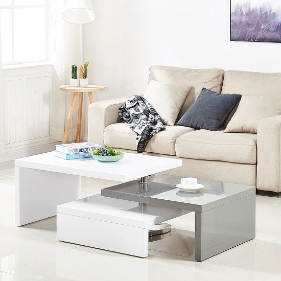 Design Rotating Coffee Table In White And Grey High Gloss_2