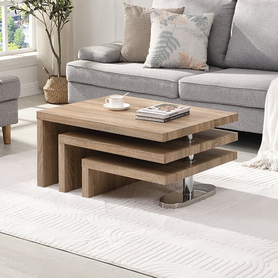 Read more about Design rotating wooden coffee table with 3 tops in sanremo oak